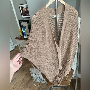 Max Studio Light Brown Open-Knit Poncho